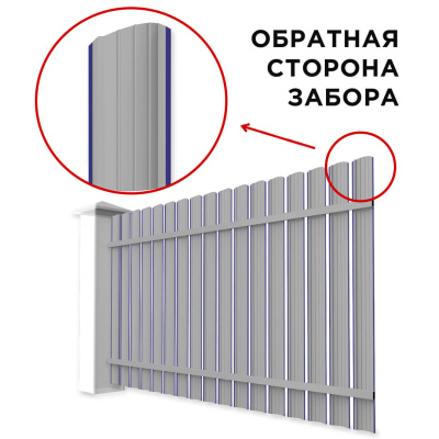Забор штакетник Полукруглый RAL 5002 Синий Ультрамарин односторонний сзади