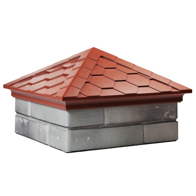 Колпак на столб забора EVEREST Красный 1,5х1,5 кирпича Черепица размер под посадку 390х390мм фото 4